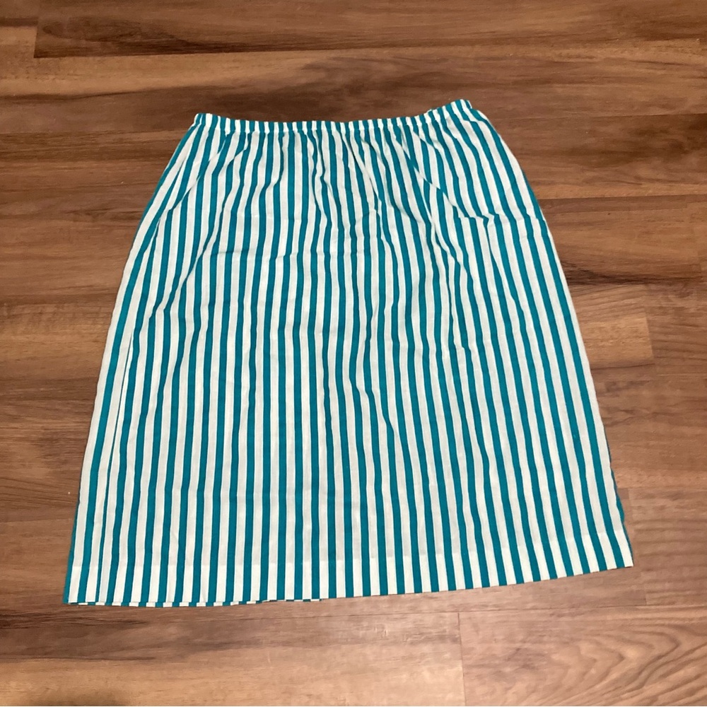 Vintage 80s Striped Midi Cotton Skirt Elastic Waist Retro Maximalist